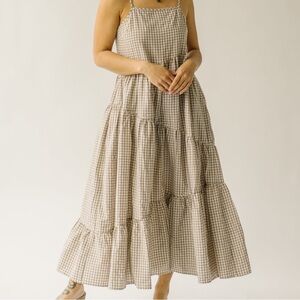Piper and scoot - The Helton plaid tank midi dress in taupe size L